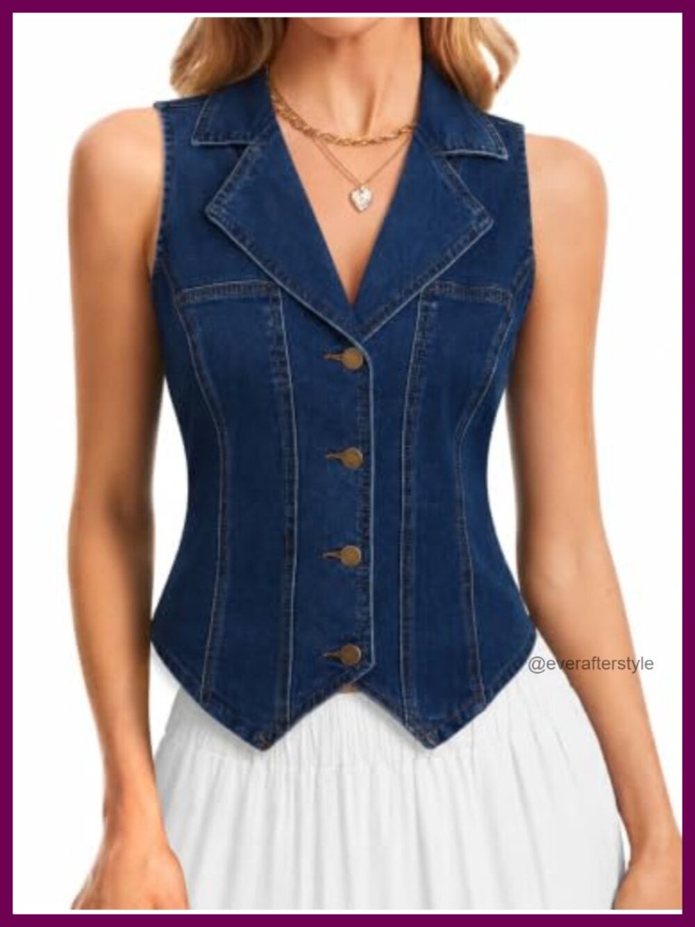 Denim Vest Button Down Long Jean Waistcoat Slim Fit Sleeveless
